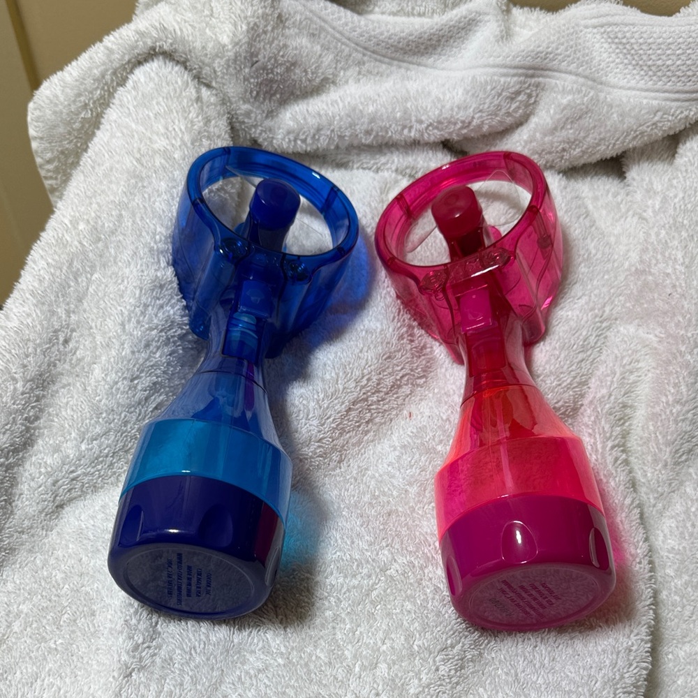 Blue and Pink Handheld Fans